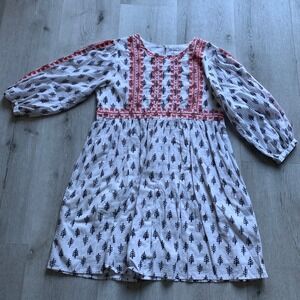 THML Embroidered Peasant Dress Tunic White Red Black‎ Boho Sz L